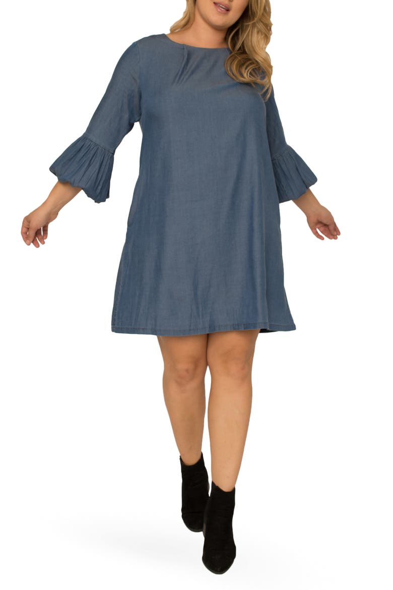 Balloon Sleeve Shift Dress, Alternate, color, MID BLUE