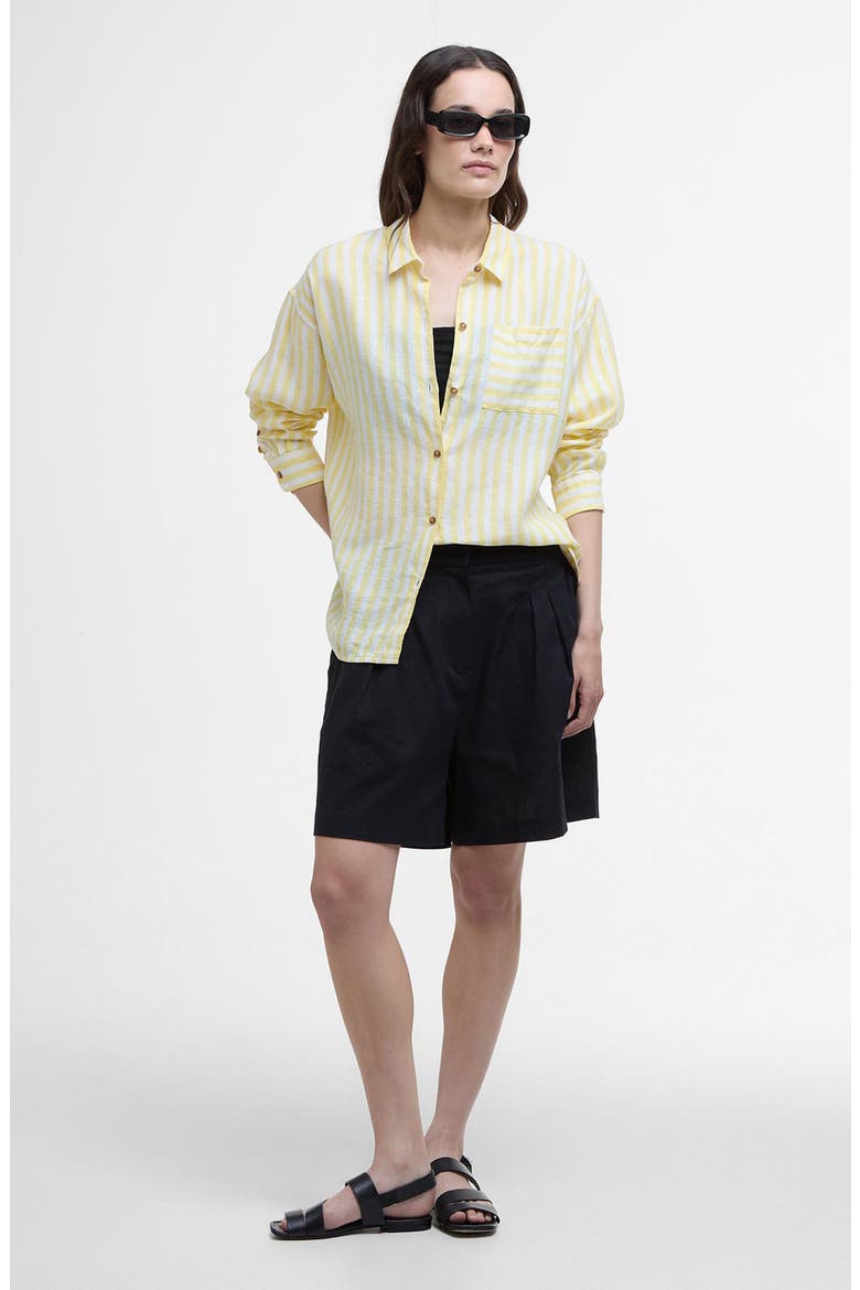 Annie Stripe Linen Button-Up Shirt, Alternate, color, SUNRAY YELLOW STRIPE