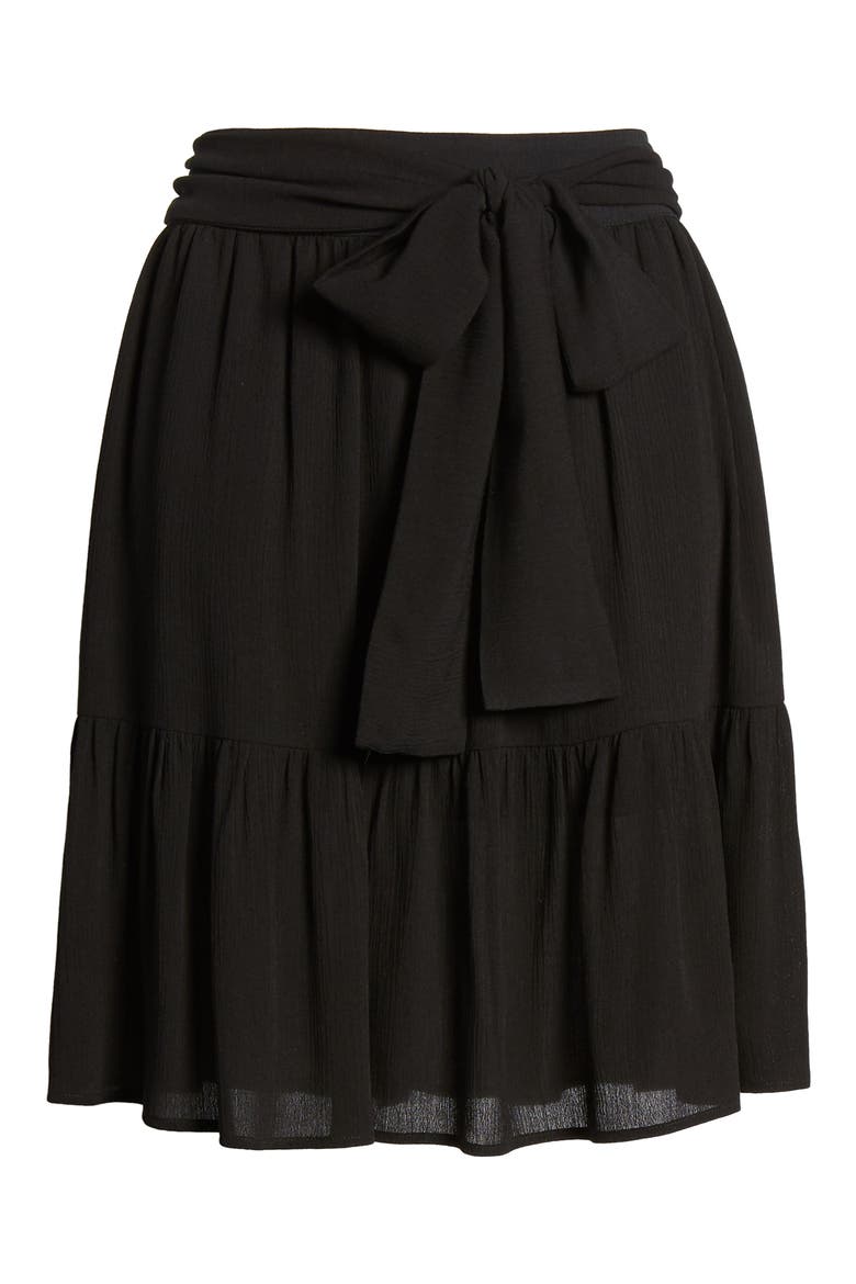 Gibson x Hi Sugarplum! Capri Tiered Tie Front Summer Skirt, Alternate, color, BLACK