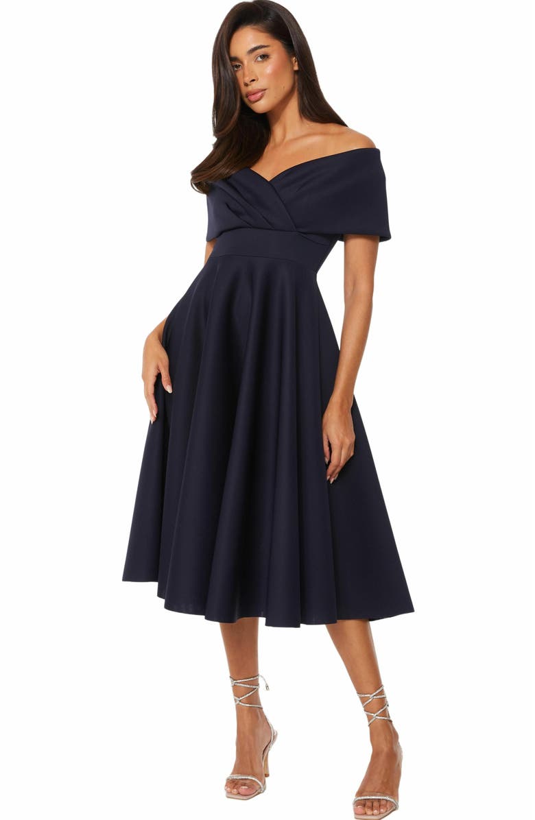 QUIZ Bardot Skater Midi Dress, Main, color, 