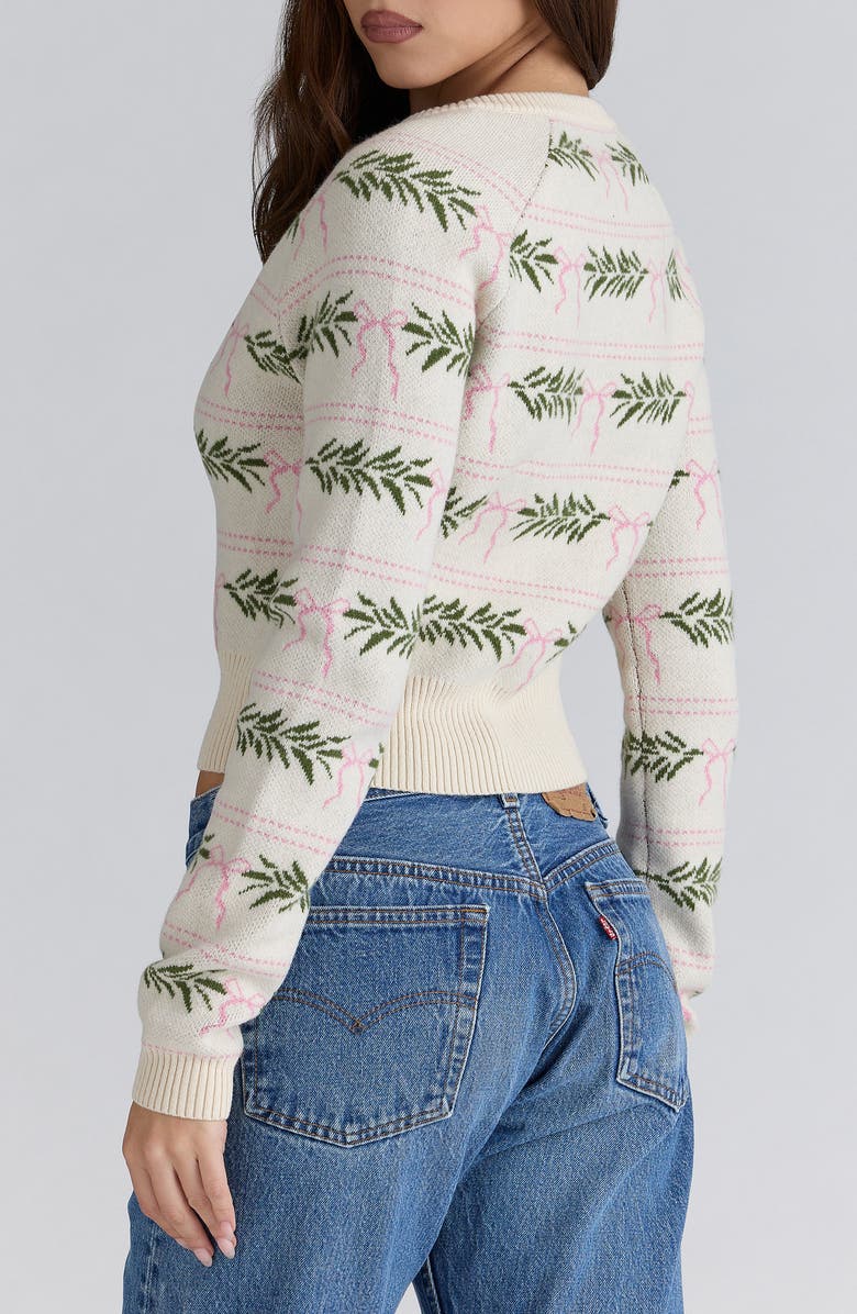 HOUSE OF CB Winter Bow Jacquard Wool Blend Cardigan, Alternate, color, Cream