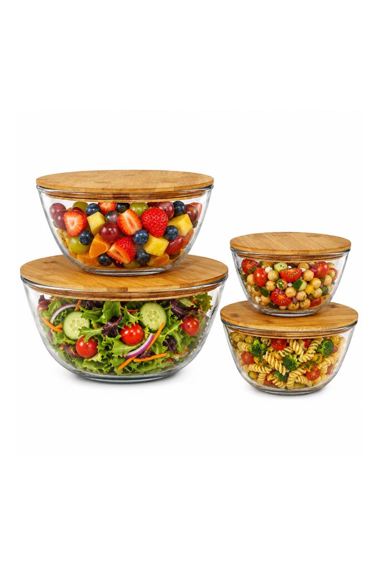 4-Piece Glass Bowl Set with Bamboo Lids, Alternate, color, NO COLOR