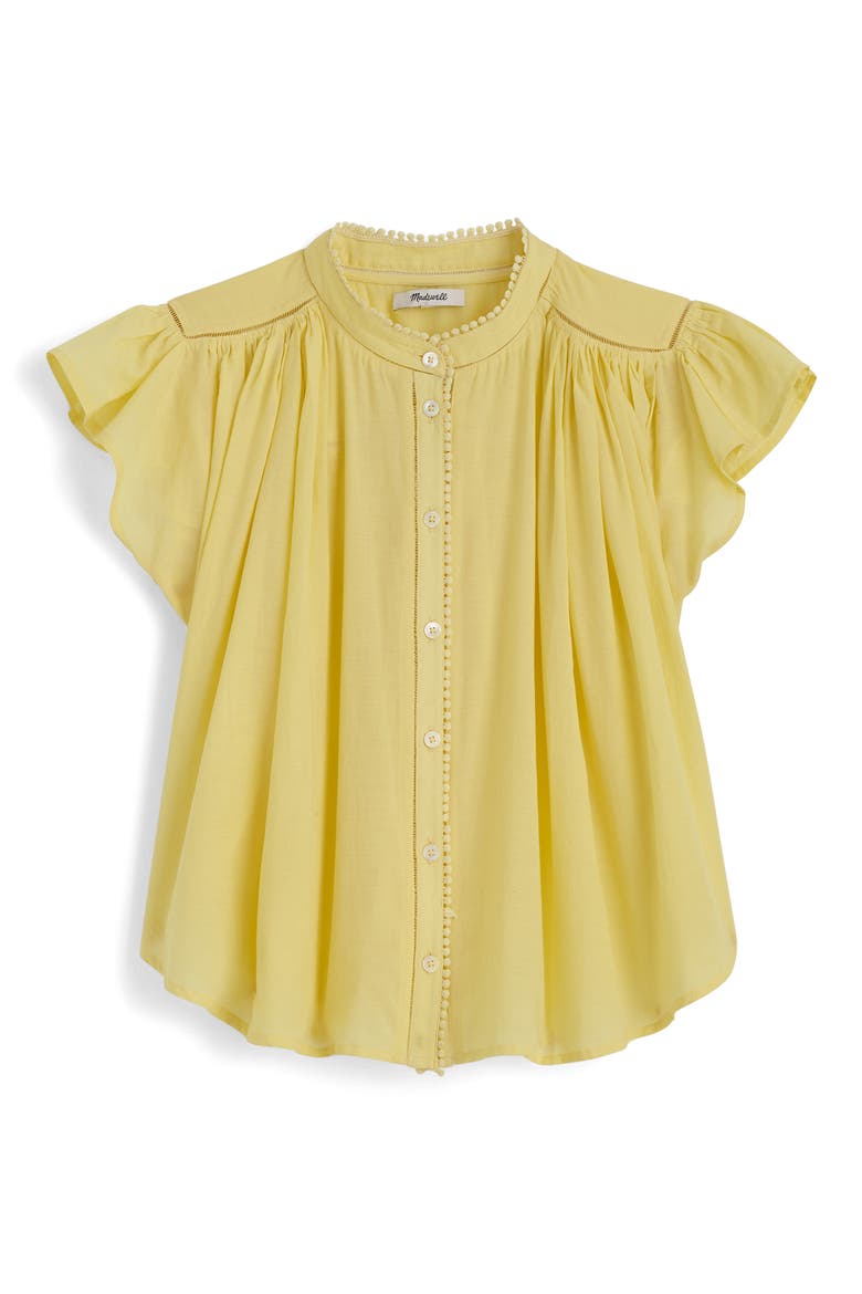 Circle Trim Flutter Sleeve Shirt, Alternate, color, ICED LEMON