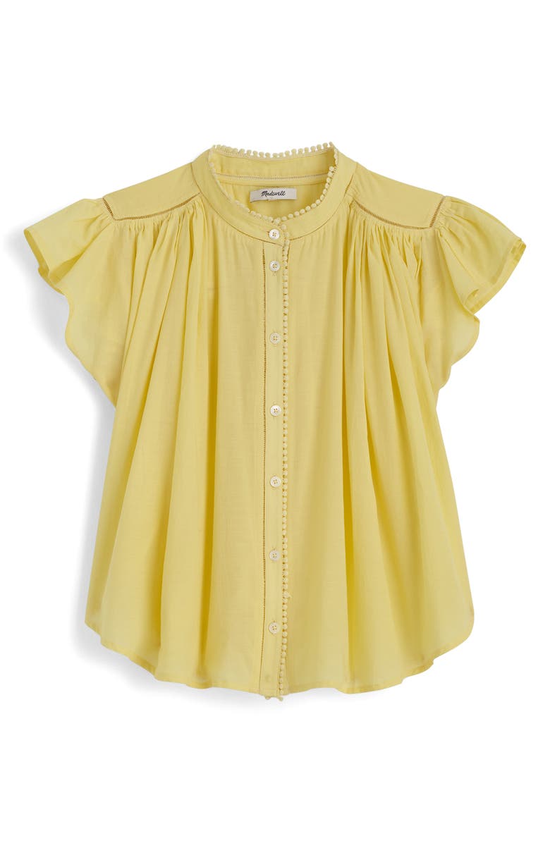 Madewell Circle Trim Flutter Sleeve Shirt, Alternate, color, Iced Lemon