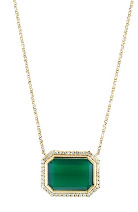 Green Onyx & Diamond Necklace - 0.20ct.