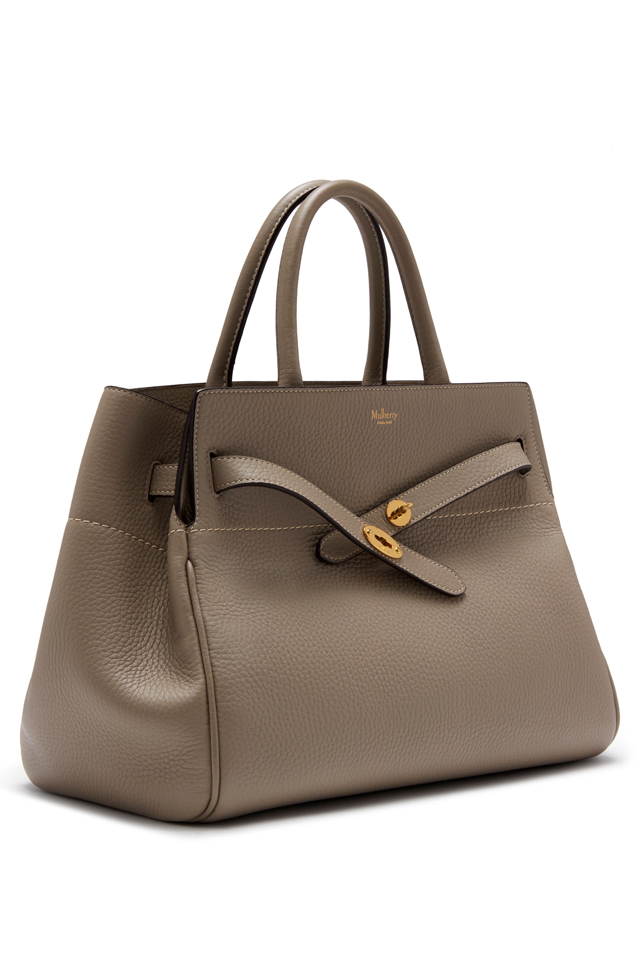 Belted Bayswater Grained Leather Satchel, Alternate, color, SOLID GREY