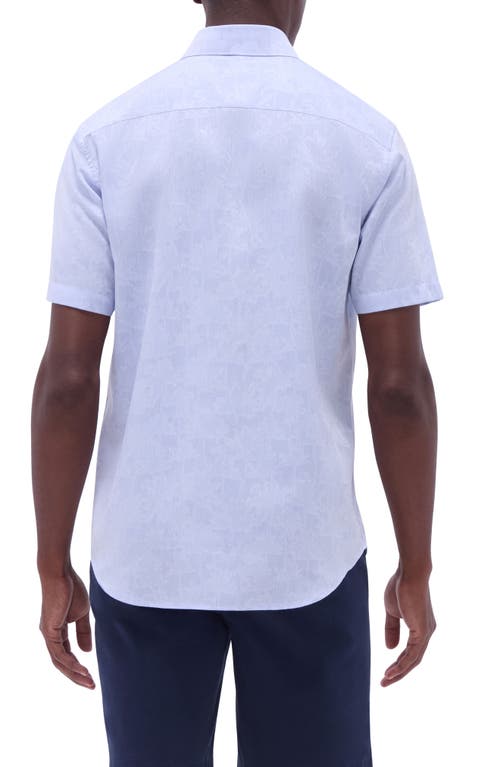 Bugatchi Orson Palm Tree Pattern Short Sleeve Button-up Shirt In Air Blue