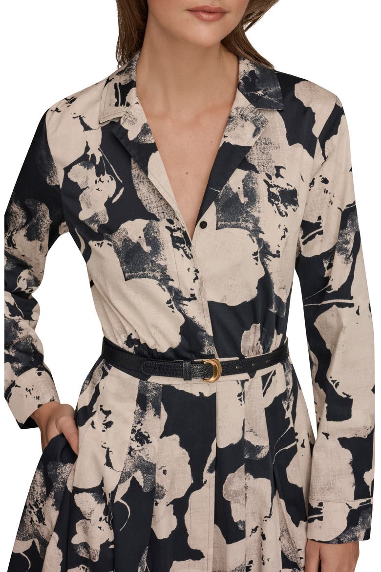 Print Pleated Long Sleeve Midi Dress, Alternate, color, NIGHTFALL MULTI