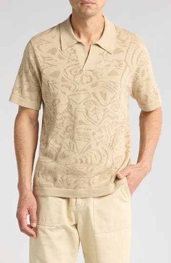 Nn07 Ryan 6692 Abstract Floral Pointelle Organic Cotton Polo In Neutral