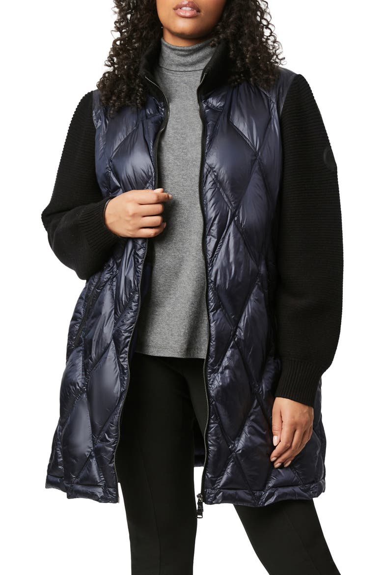 Rib Knit Sleeve Quilted Jacket, Main, color, NAVY