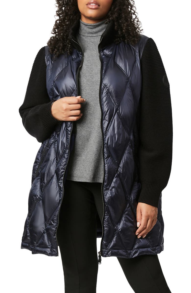 Bernardo Rib Knit Sleeve Quilted Jacket, Main, color, 