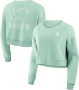 FANATICS Women's Fanatics Mint New York Mets Studio Cropped Pullover Sweatshirt