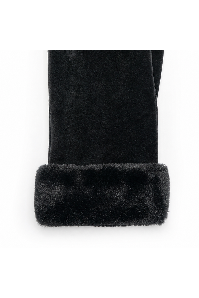 Women's Velvet Glove with Faux Fur Cuff, Alternate, color, Black