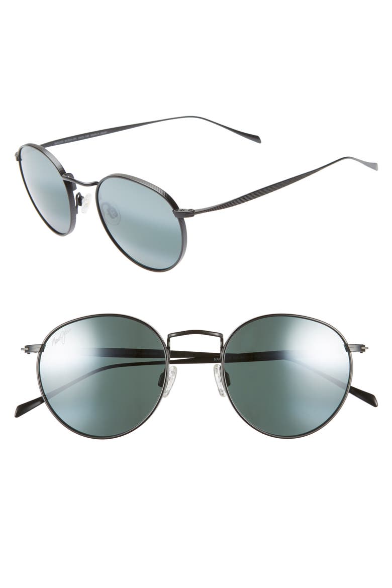 Nautilus 50mm PolarizedPlus2® Round Sunglasses, Main, color, MATTE BLACK/ NEUTRAL GREY