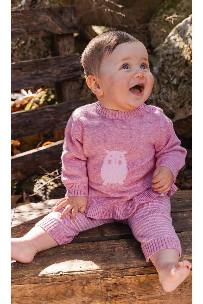 Knitted Hedgehog Ruffle Top and Striped Pants Set, Alternate, color, Dusty Pink