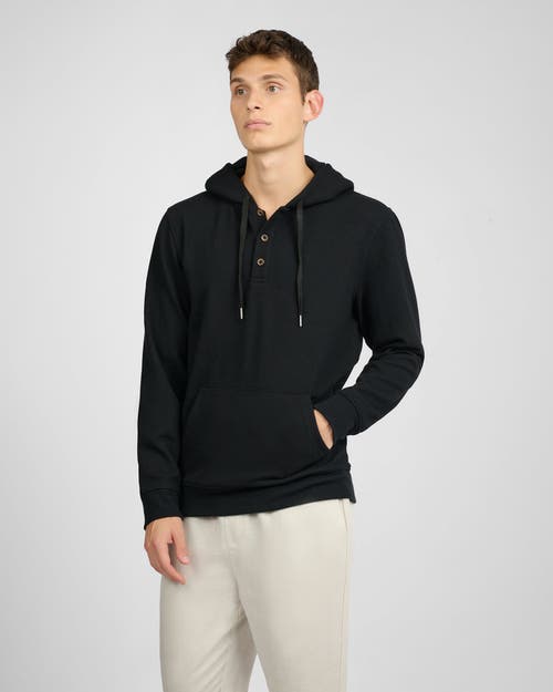 Onia Waffle Half Button Hoodie In Black