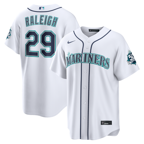 Men's Nike Cal Raleigh White Seattle Mariners Home Stadium 50th Season Patch Jersey