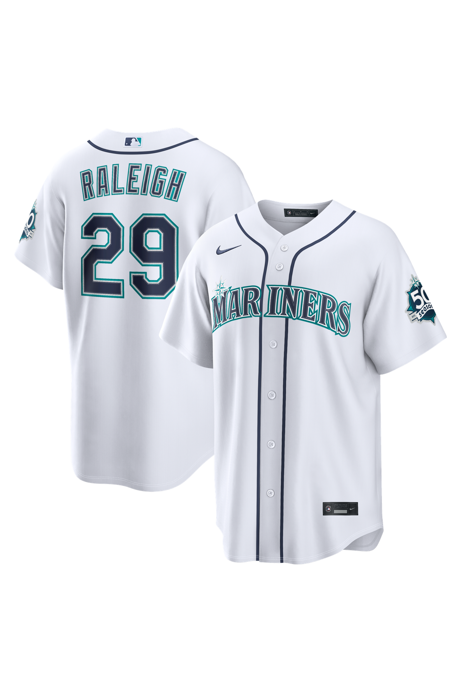 Cal Ralgieh Nike Men's Nike Cal Raleigh White Seattle Mariners Home Stadium 50th ...