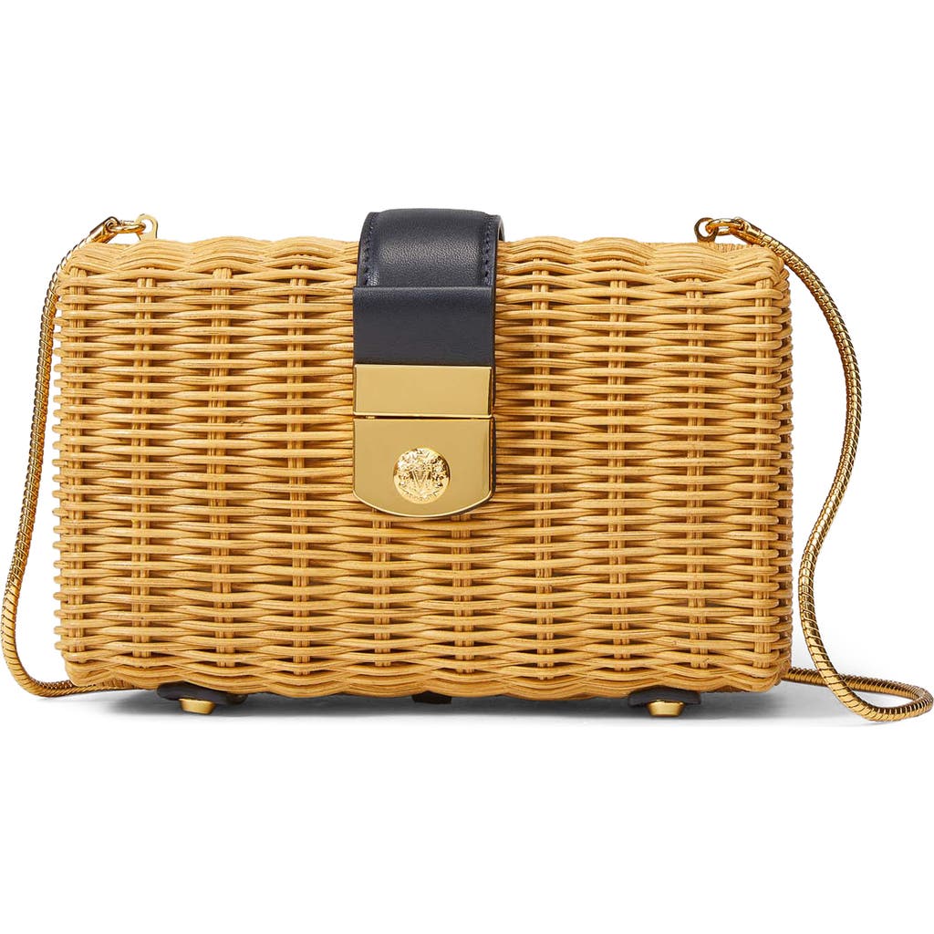 Veronica Beard Lock Box Rattan Clutch Bag In Natural Wicker Hazelwood