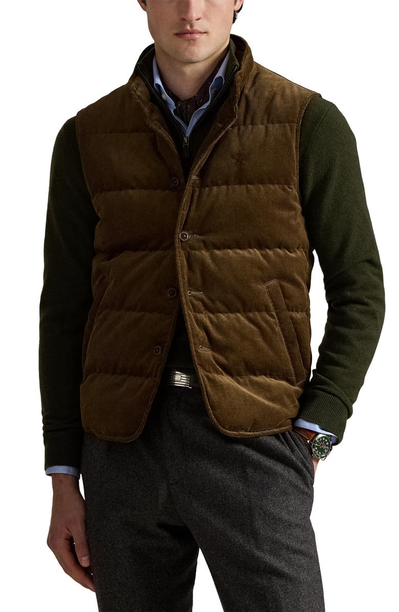 Polo Ralph Lauren 12 Wale Corduroy 650 Fill Power Down Vest, Main, color, Pale Russet X