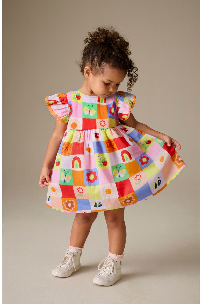 Kids' Rainbow Check Frill Dress, Alternate, color, PINK