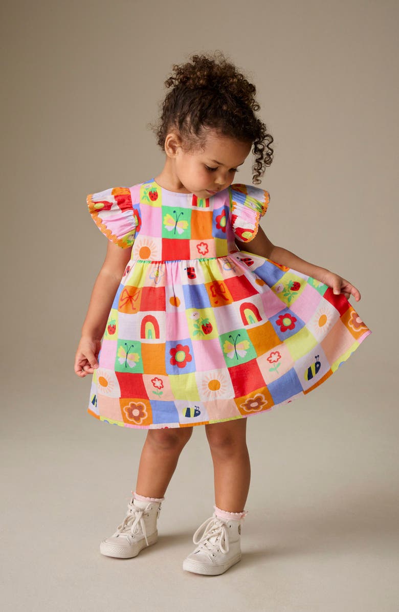 NEXT Kids' Rainbow Check Frill Dress, Alternate, color, Pink