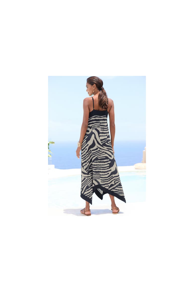 Color Block Trim Print Dress, Alternate, color, Ivory Navy