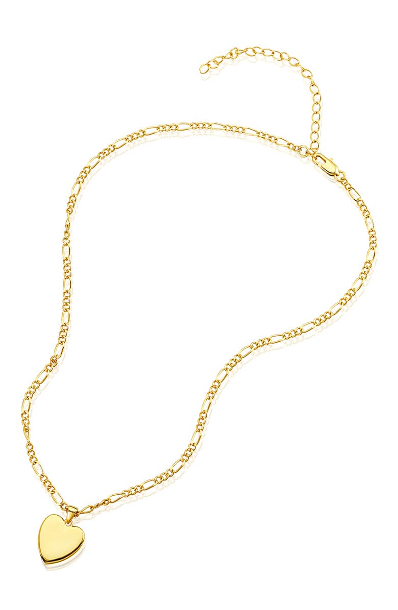 Adornia 14K Gold Plated Figaro Chain Heart Pendant Necklace, Alternate, color, Yellow