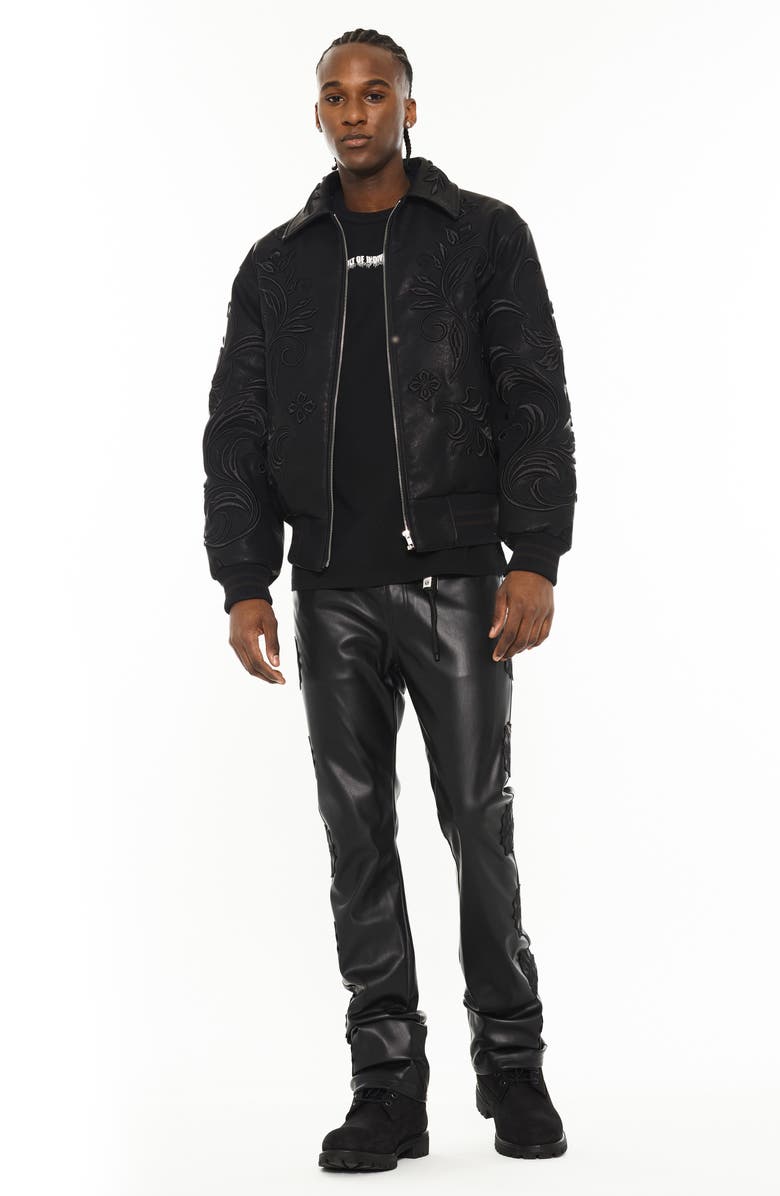 Cult of Individuality Embroidered Varsity Jacket, Alternate, color, Black