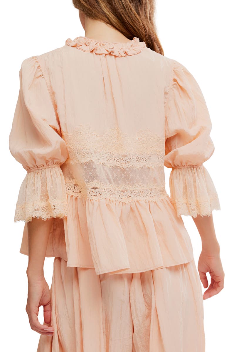Free People Forever Young Lace Accent Tie Front Top, Alternate, color, Peach Pit
