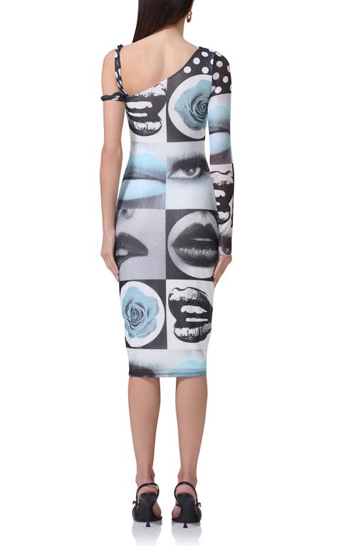 Afrm Charo Print One-shoulder Powermesh Dress In Pop Art Abstract