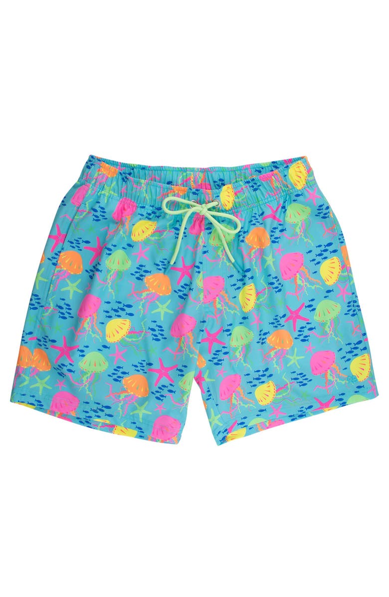 RuggedButts UPF50+ Sun Protected Men's Stretch Swim Trunks, Main, color, Neon Jelly Time
