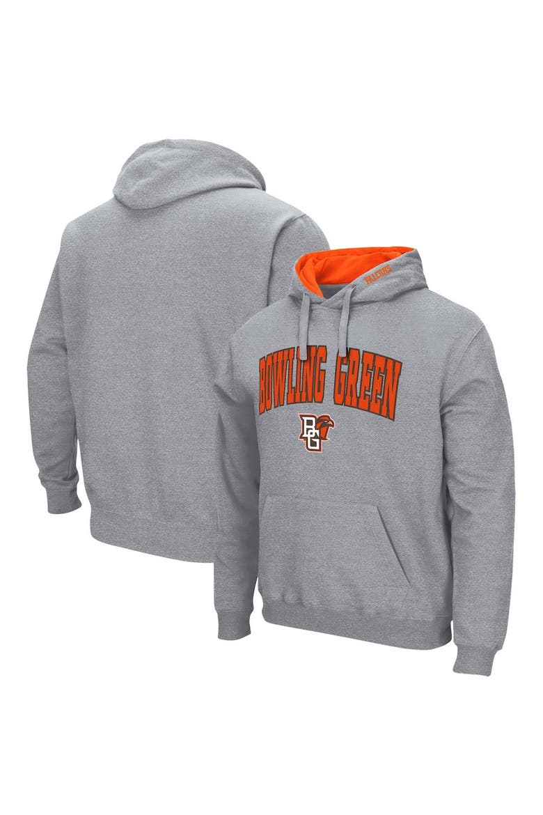 Men's Colosseum Heathered Gray Bowling Green St. Falcons Arch and Logo Pullover Hoodie, Main, color, Heather Gray