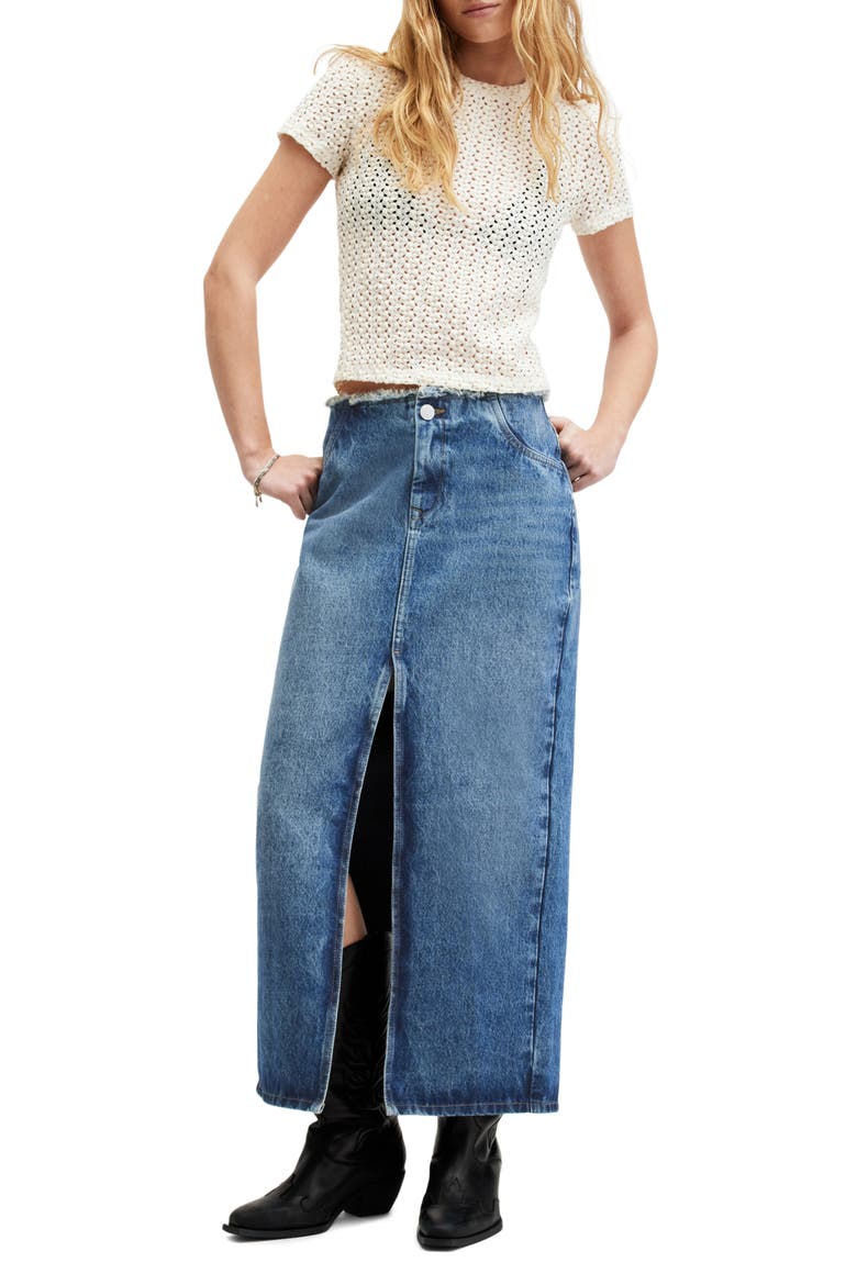 Cyra Denim Maxi Skirt, Alternate, color, MID INDIGO