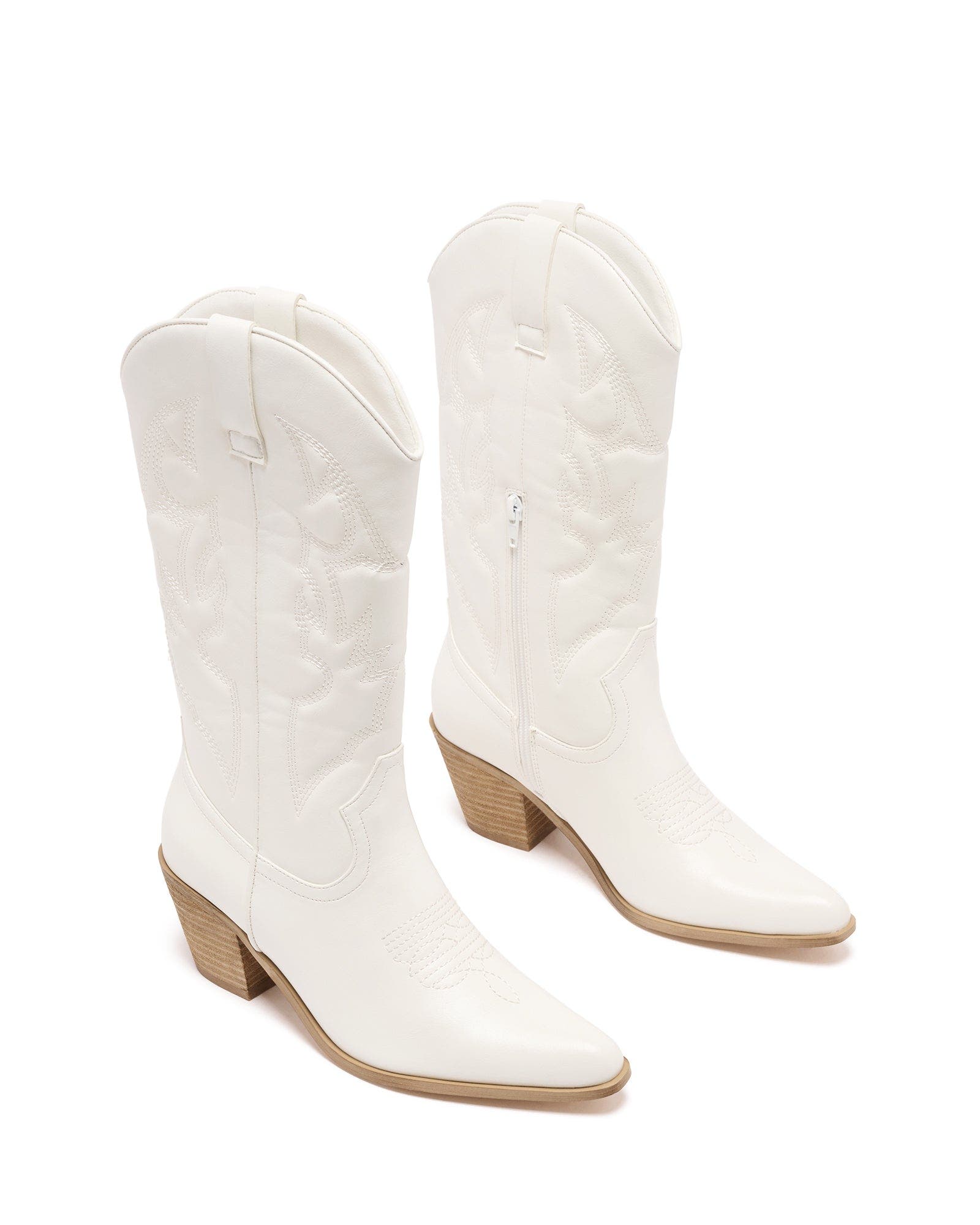 Clayton Pointed Toe Western Boot, Alternate, color, IVORY PU