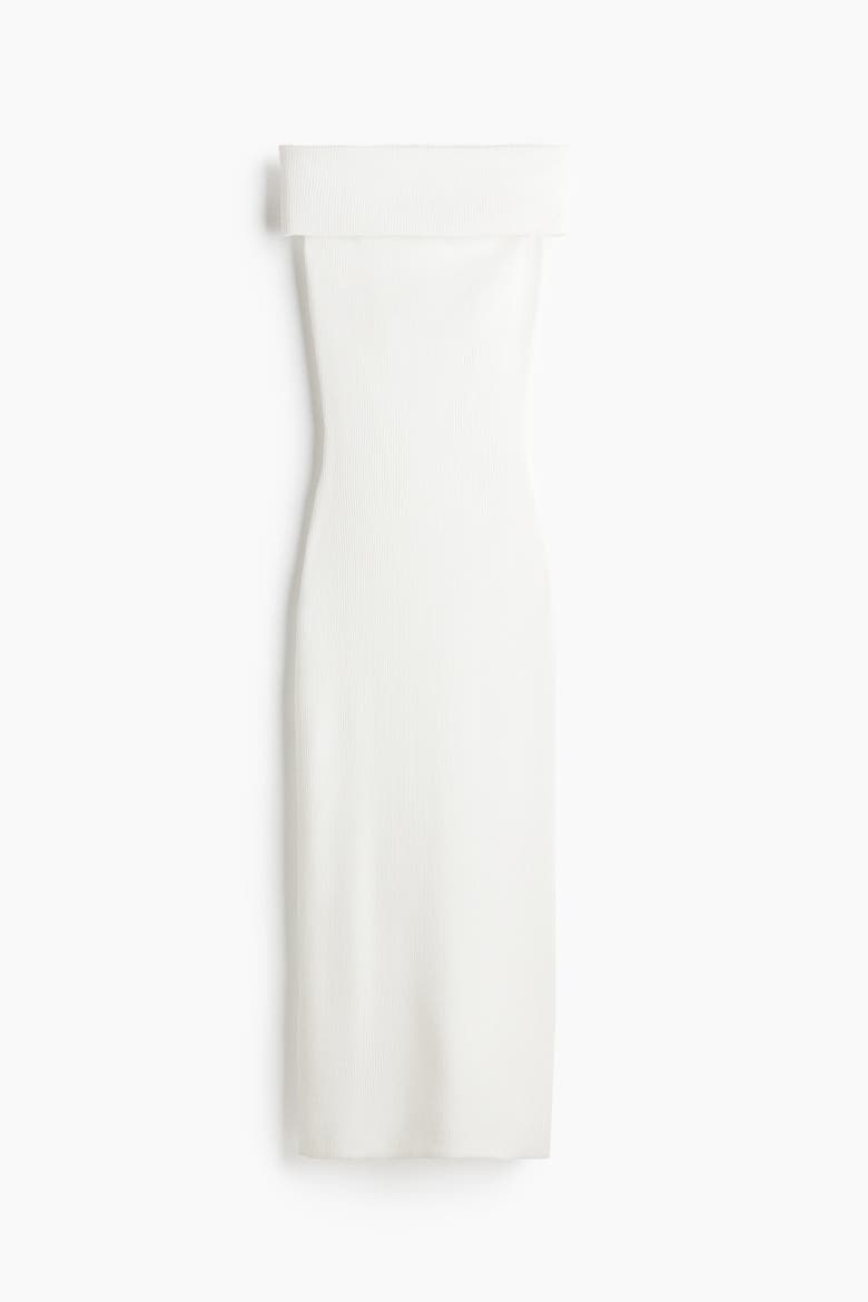 Ribbed Off-the-shoulder Dress, Alternate, color, White