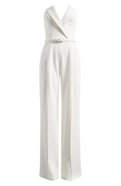 Nadine Merabi Vanessa Strapless Belted Crepe Flare Jumpsuit In White