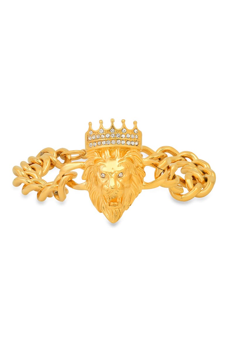 Men's 18K Yellow Gold Plated Stainless Steel Lion Head Bracelet, Main, color, YELLOW