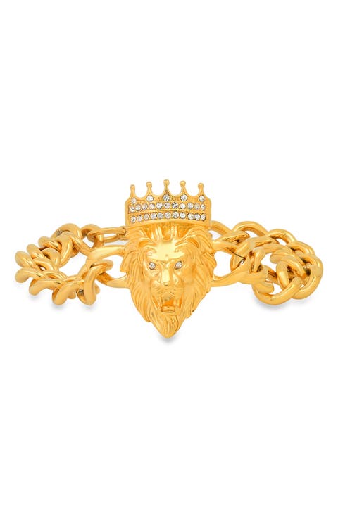 Men's 18K Yellow Gold Plated Stainless Steel Lion Head Bracelet