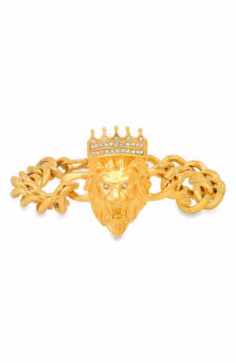 Men's 18K Yellow Gold Plated Stainless Steel Lion Head Bracelet