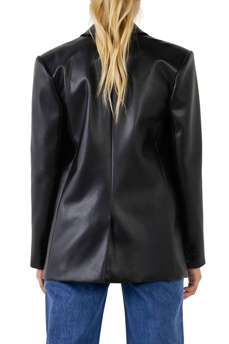 Oversize Faux Leather Blazer, Alternate, color, BLACK