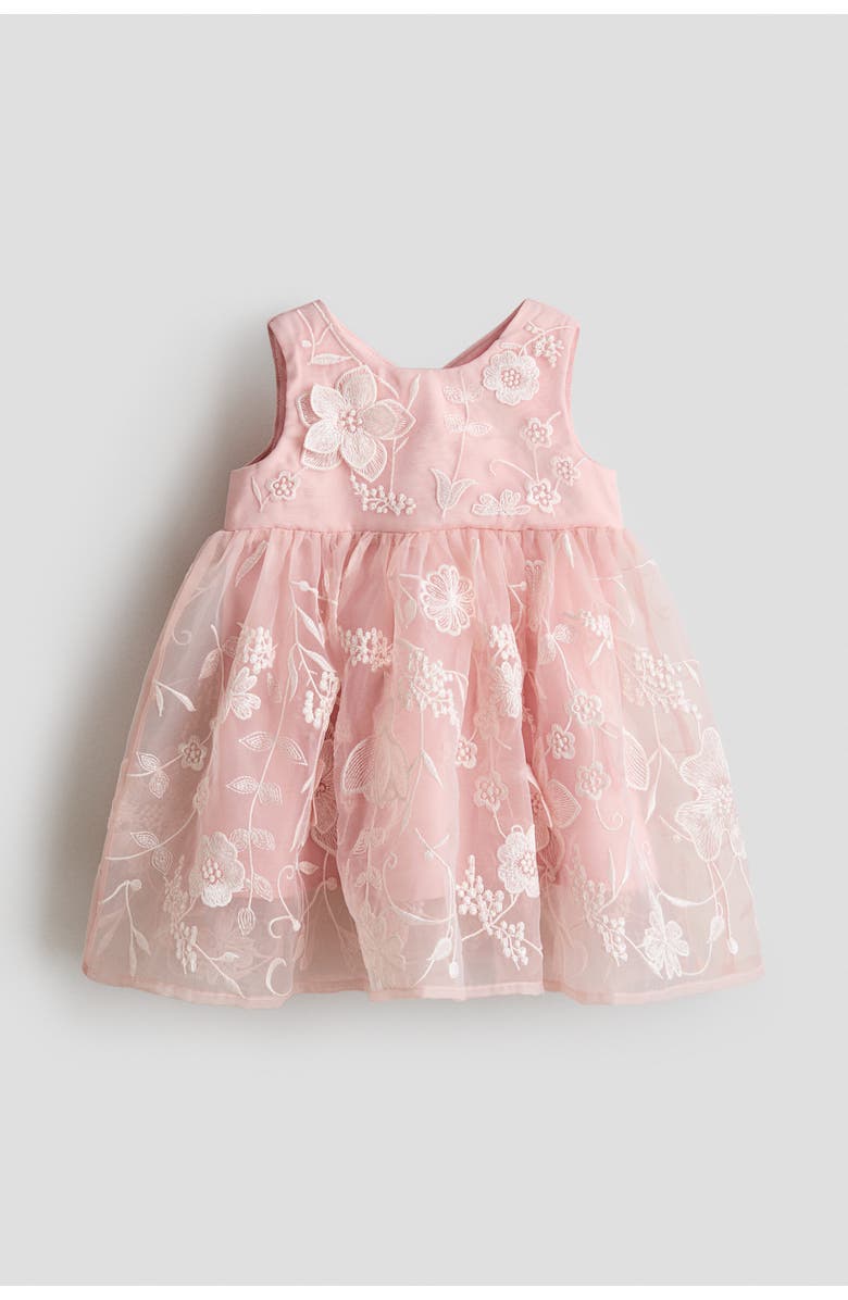H&M Embroidered Organza Dress, Main, color, Light Pink/Floral