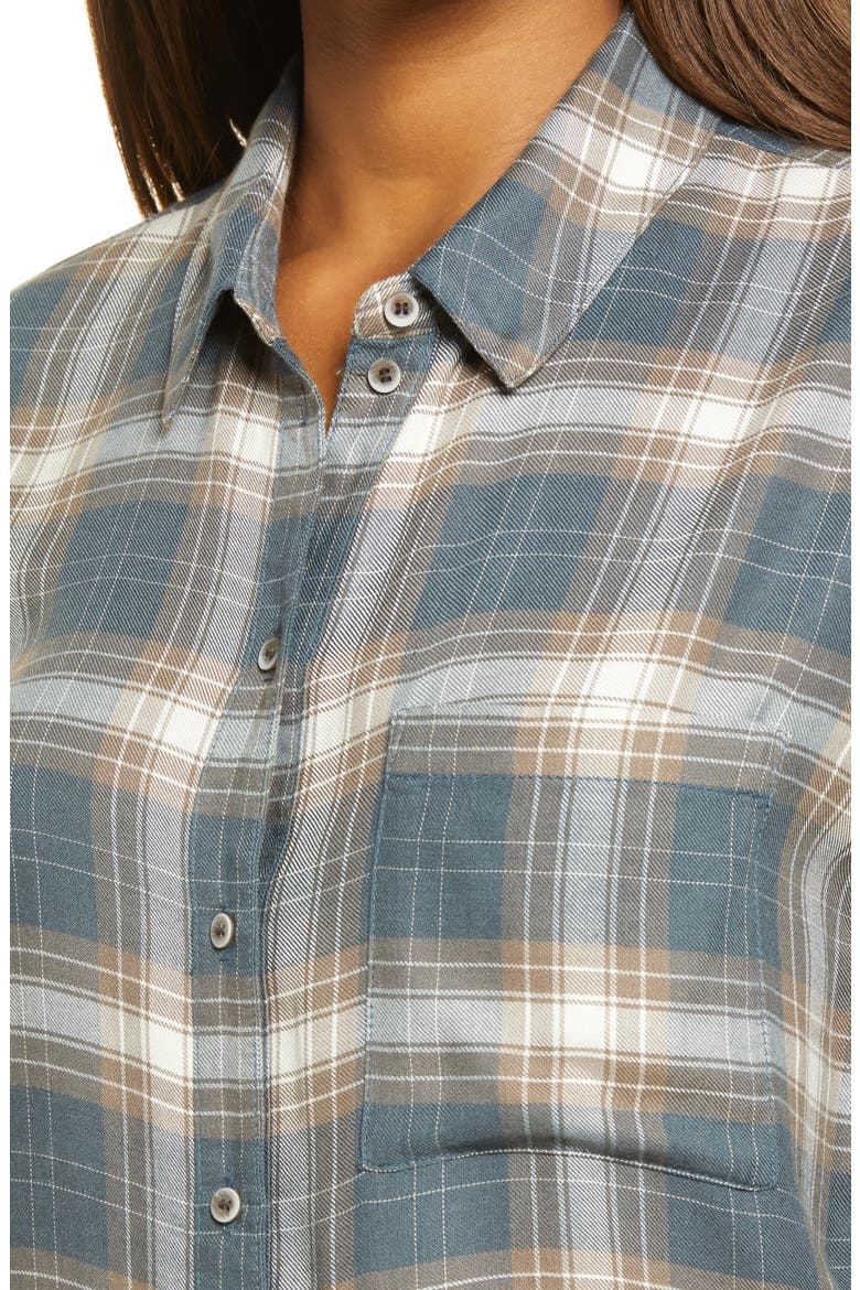 TREASURE AND BOND Plaid Boyfriend Shirt, Alternate, color, BLUE SLATE CASCADE PLAID