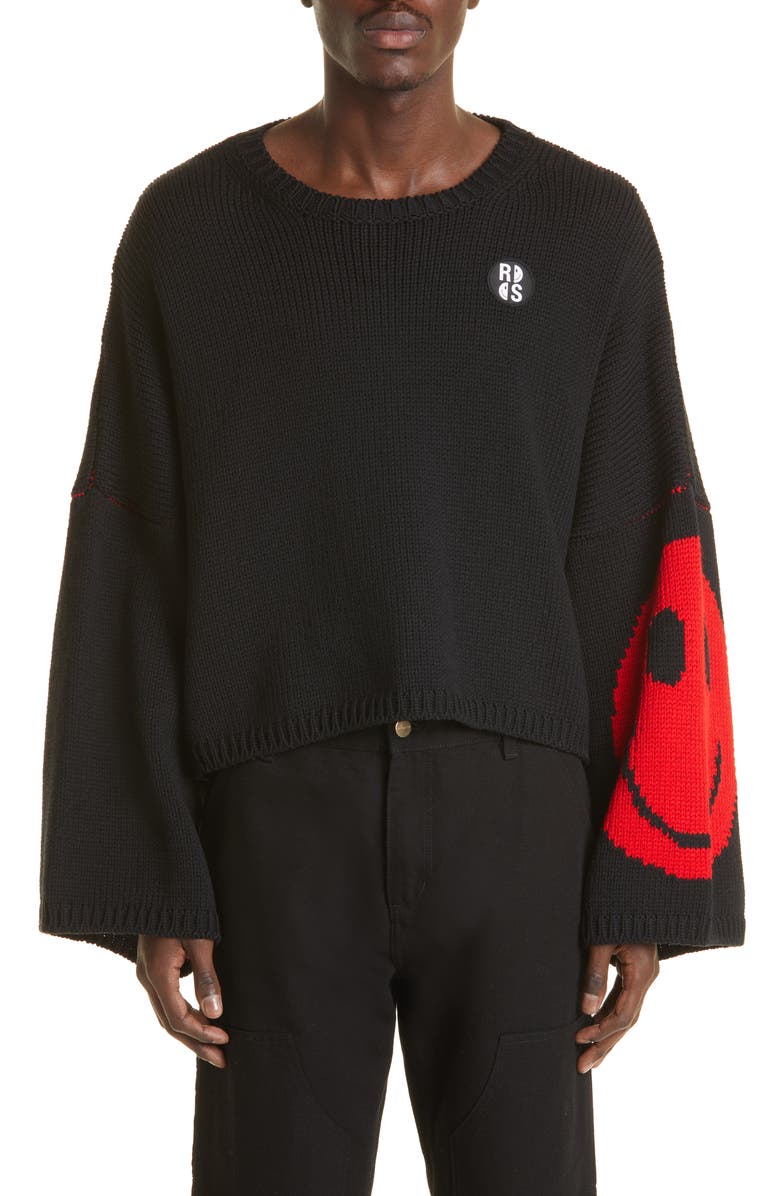 Raf Simons Oversize Smiley Wool Crewneck Sweater, Main, color, 