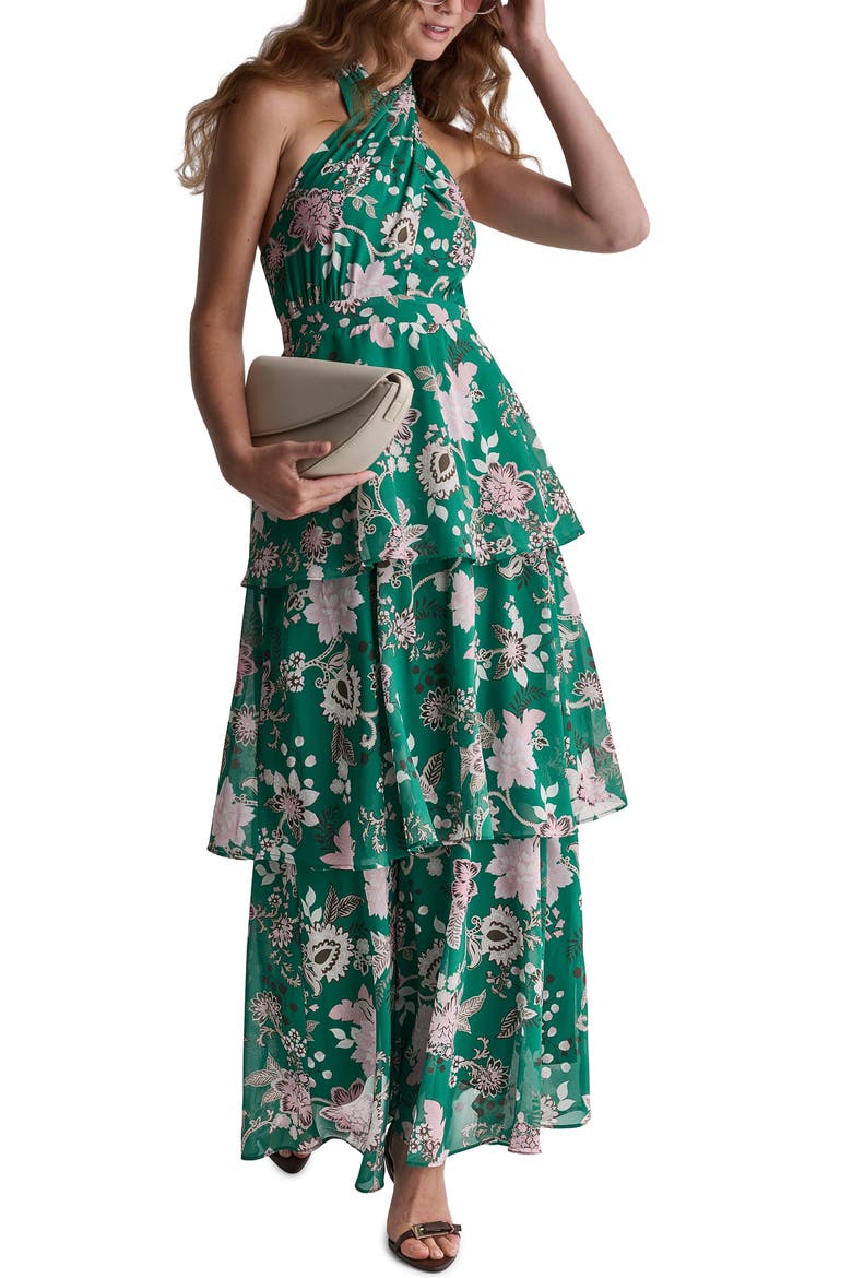 Floral Tiered Halter Maxi Dress, Alternate, color, LUSH GREEN MULTI