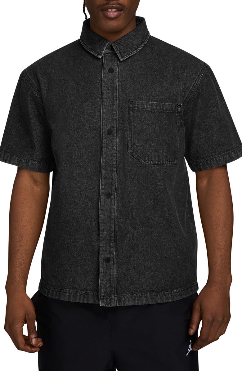 Jordan Short Sleeve Denim Button-Up Shirt, Main, color, 