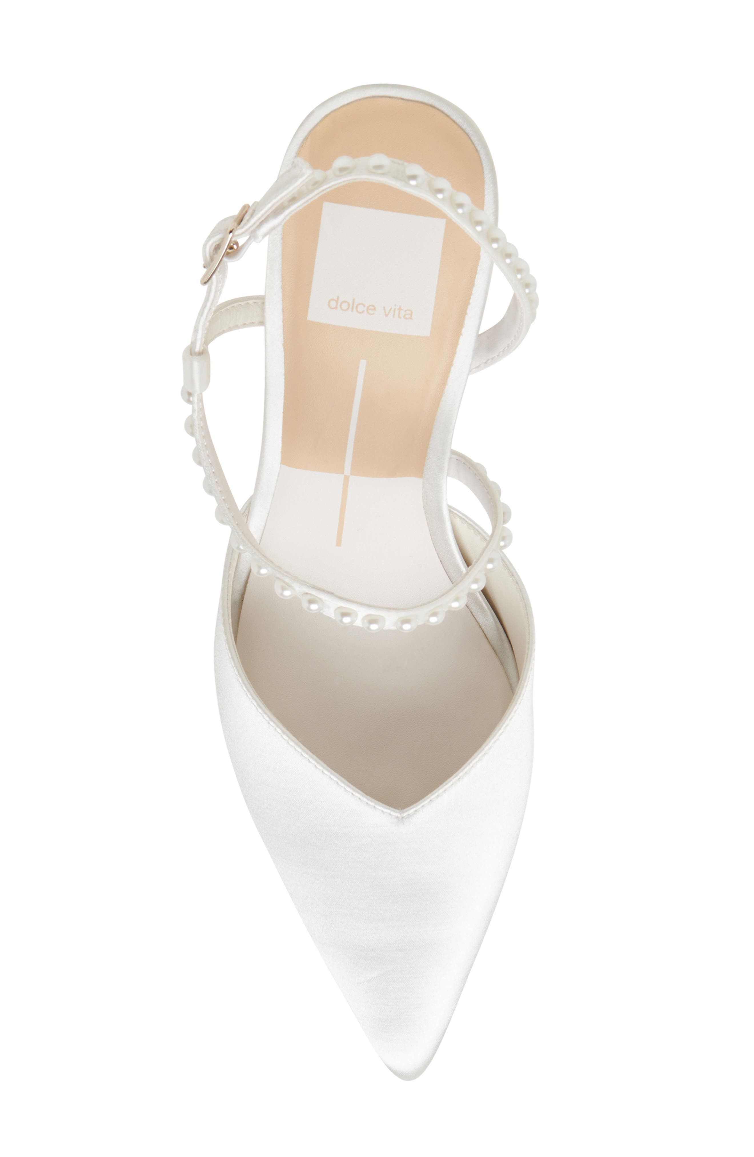 Dolce Vita Kamra Faux Pearl Pointed Toe Pump, Alternate, color, True White Satin