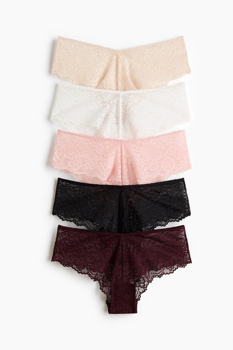 5-pack lace hipster briefs, Alternate, color, Dark red/powder pink