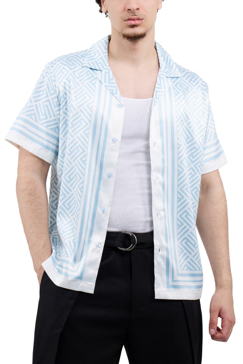 Rhombus Geo Print Camp Shirt, Alternate, color, BLUE