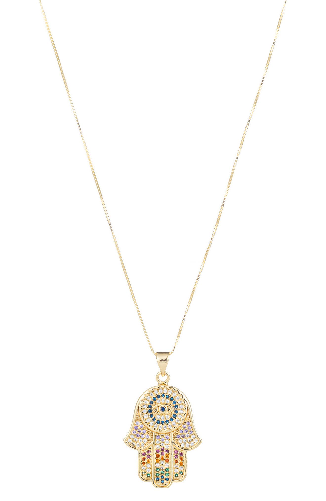 EYE CANDY LOS ANGELES Clair Rainbow CZ Hamsa Pendant Necklace